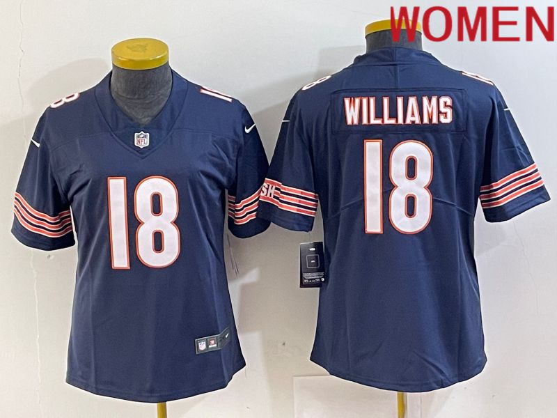 Women Chicago Bears 18 Williams Blue Second generation 2024 Nike Limited NFL Jersey style 1